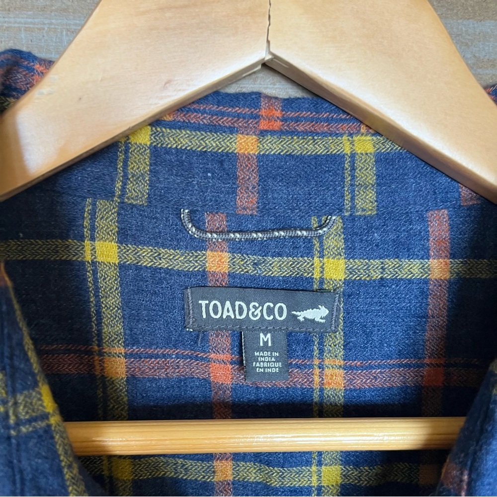 Toad&Co Navy Blue Plaid Button-Down Shirt with Yellow & Red Accents - Picture 2 of 5